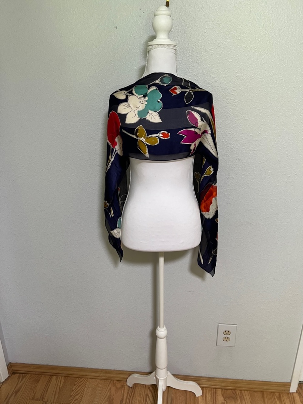 Navy Multi Floral Silk Scarf Wrap - Women's Accessory